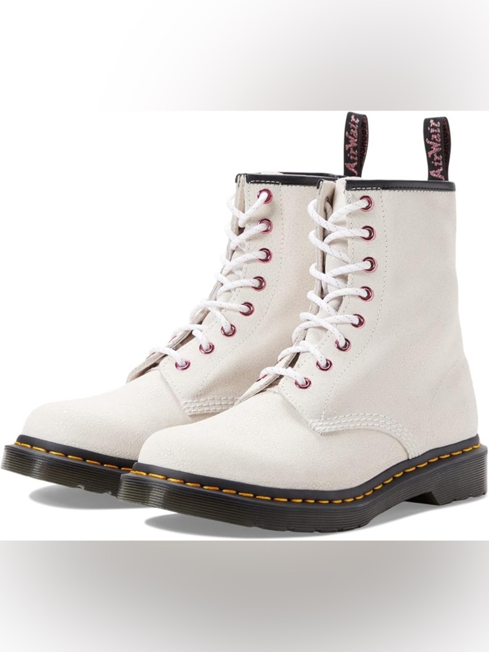 Dr. Martens Women’s Beige Leather Lace-Up Combat Ankle Boots Round Toe